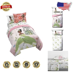 Disney Princess Tiana Twin Size Bed Set - 5-Piece Comforter & Sheet Collection - Picture 1 of 9