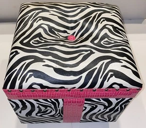 14” Cube Ottoman Pouffe Storage Box Lounge Seat Footstool Hinge Top Zebra Chest - Picture 1 of 11