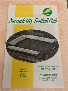 1966 Norwich City V Middlesbrough Soccer/football Programme - Picture 1 of 4