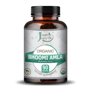 Just Jaivik Organic Bhoomi/Bhumi Amla 750mg -90 Tablets As Dietary Supplements - Picture 1 of 3