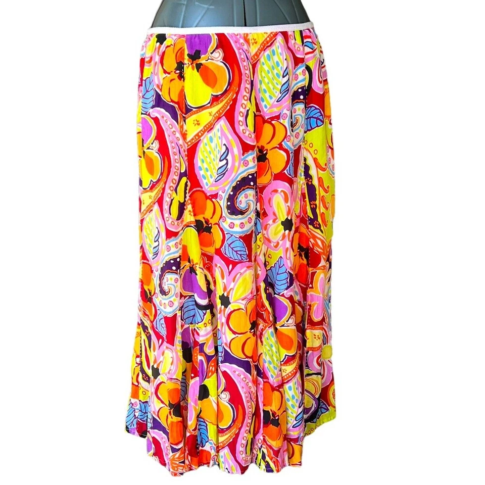 Falda vintage años 90 Peter Nygard seda/algodón mod paisley con volantes dobladillo-seda talla 8 Foto 1 de 4