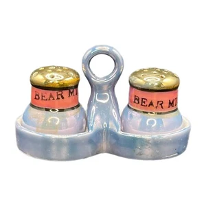 Miniatur Bear Mountain Souvenir Salz & Pfefferstreuer Japanisch Blau Glanzware - Bild 1 von 6