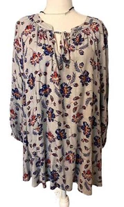 Vestido túnica boho vintage con estampado floral y cuello atado Como - Imagen 1 de 6