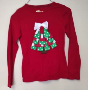 GIRLS LONG SLEEVE CHRISTMAS T SHIRT COPPER KEY SIZE 10/12 WITH RIBBON TREE - Picture 1 of 4