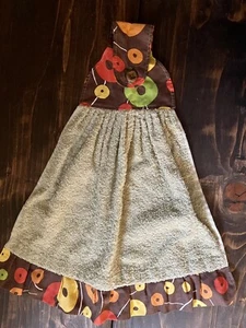 Handmade Tea Hanging Towel Brown Orange Yellow Circles - Picture 1 of 9