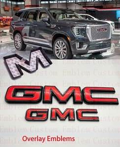 OVERLAY Front & Rear Red Black Emblem Overlay Fit 2021-2022 GMC Yukon Yukon XL - Bild 1 von 8