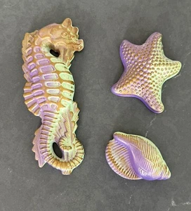 Vintage Miller Studio Chalkware Seahorse , Starfish And Shell 1960’s Wall Art - Picture 1 of 12