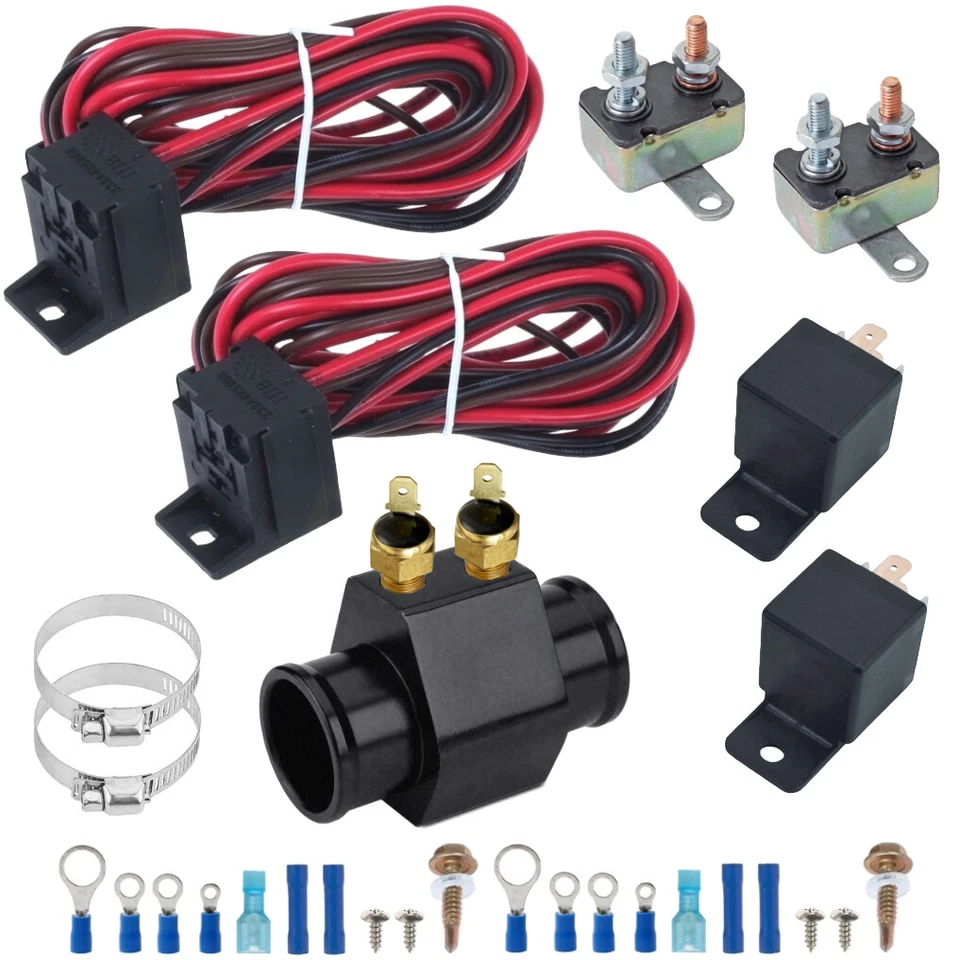 44MM/1.75IN 2-STAGE RADIATOR HOSE ADAPTER DUAL ELECTRIC FAN TEMP SWITCH WIRE KIT - Image 1 of 4