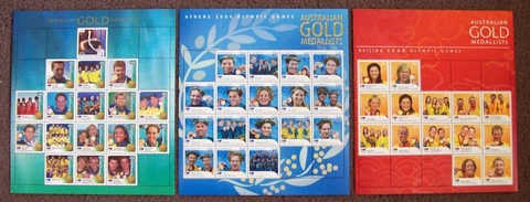 AUSTRALIAN OLYMPIC GOLD MEDALLISTS-2000 -2004-2008  3 STAMP SHEETLETS Cover