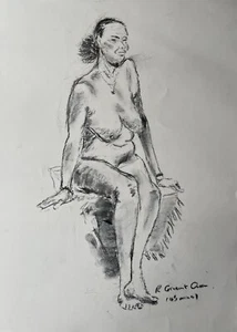 Original Art Portrait - Study of a Seated Female Nude, Charcoal Sketch - Picture 1 of 3