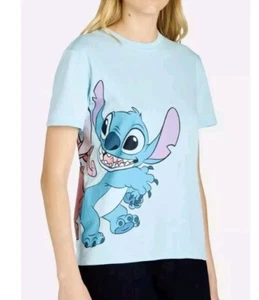 Disney Lilo & Stitch Graphic Short Sleeve Blue t-Shirt Juniors XL 15 Front Back - Picture 1 of 5