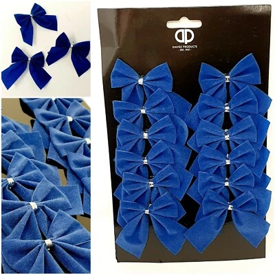 12x Navy Blue VELVET BOWS Christmas Tree Decoration Tinsel 6cm Bow Baubles Craft - Image 1 of 4