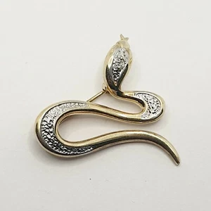 9ct Yellow Gold Diamond Snake Brooch - Picture 1 of 7