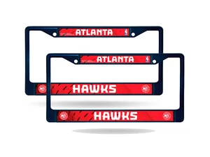 Atlanta Hawks Blue Painted Chrome Metal (Set of 2) License Plate Frames - Picture 1 of 6