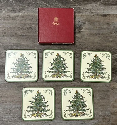 Spode "Christmas Tree" Set of 5 Coasters Made in England Vintage Box - Image 1 of 4