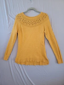 Sonoma Pullover offener Strickausschnitt Damen Gr. Medium senfgelb Seitenschlitz - Bild 1 von 11