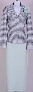 ST.JOHN Women's Tweed Green Turquoise Purple White Striped Jacket & Skirt Sz 4 - Picture 1 of 8