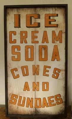 New Primitive Ice Cream Soda Cones And Sundaes Sign Made To Look Antique Framed - Image 1 of 4