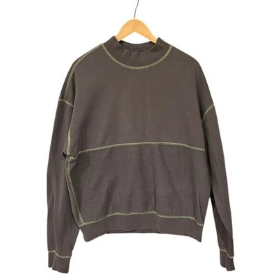 Y2K Urban Outfitters Sweatshirt Medium Gray Sweater Crew Green Reverse Stitch - Image 1 of 3