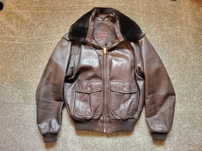 Chaqueta bombardero de cuero para hombre, vintage, marrón, Jeffrey Banks, talla 42 (grande) Foto 1 de 4