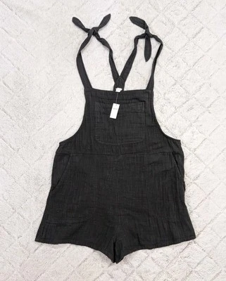 Aerie Overalls Womens L Gray Shortalls Lightweight Cotton Gauze Tie Strap NEW - Image 1 of 4