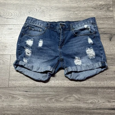 Shorts jeans feminino azul asfalto desgastado tamanho 13 cintura alta - Imagem 1 de 3