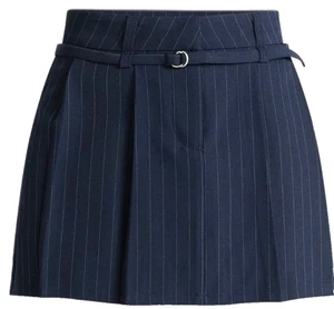 Pinstripe Pleated Navy Mini Skirt With Attached Belt Women's Size S 4-6 NEW - Picture 1 of 8