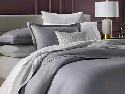 Hotel Collection "Linho Modal" 3 Peças Conjunto de Edredom King com Falhas, Cinza Ardósia Novo com etiquetas - Imagem 1 de 4