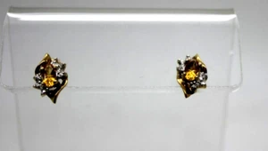 Signed 10k YELLOW GOLD, Oval Cut CITRINE Diamond CHIP CLUSTER EARRINGS - Picture 1 of 12