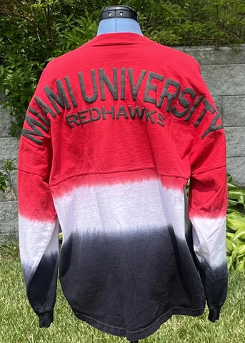 Miami University RedHawks Spirit Jersey Long Sleeve T-Shirt Raised Spellout Med Cover