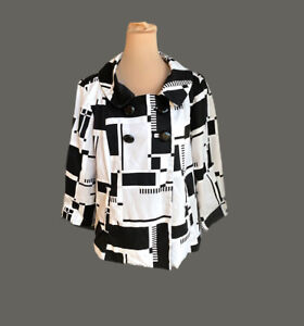 SANDRO SPORTSWEAR Jacket Women’s Sz XL Black White GEOMETRIC Blazer Big Buttons