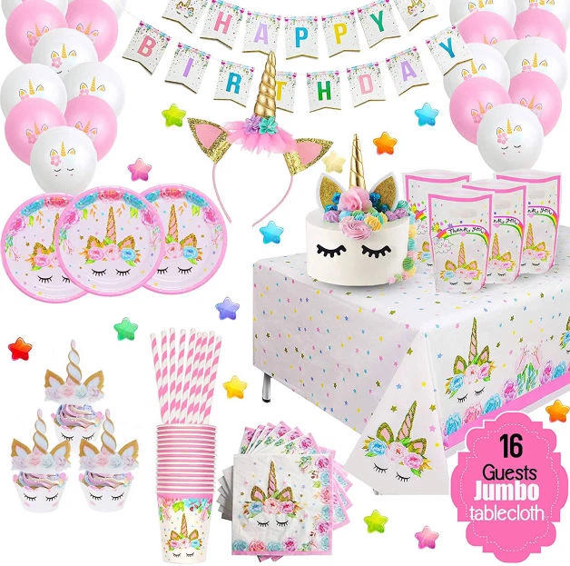 Einhorn Party Dekoration Set Geburtstag 16 Gäste Happy Birthday Mädchen 110 tlg - Bild 1 von 4