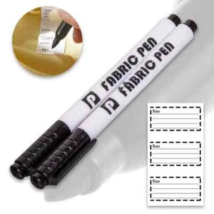 FABRIC MARKER PEN PERMANENT WASHABLE WATERPROOF BLACK LAUNDRY NAME TAGS LABELS - Picture 1 of 4