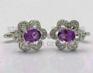 Natural Amethyst Gemstone Hamdmade With 925 Sterling Silver Men's Cufflink CF06 - Picture 1 of 4