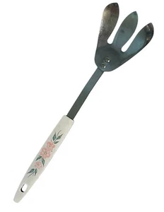 Vintage ACE Salatbesteck Gabel Pfirsichblüte rosa Blume Edelstahl Kunststoffgriff MCM - Bild 1 von 5