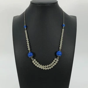 Vintage Bicone Glass Beaded Necklace Art Deco Style Estate Find Blue & Clear - Picture 1 of 6