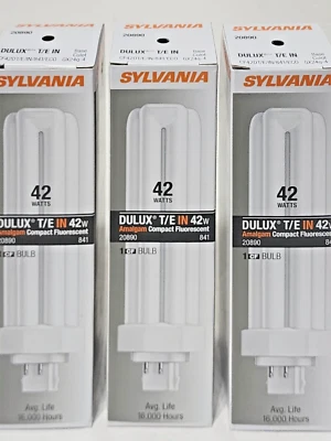3Pk - Sylvania 20890 Compact Fluorescent 4-Pin Triple Tube 4100K/ 42W #841 Blulb - Image 1 of 4
