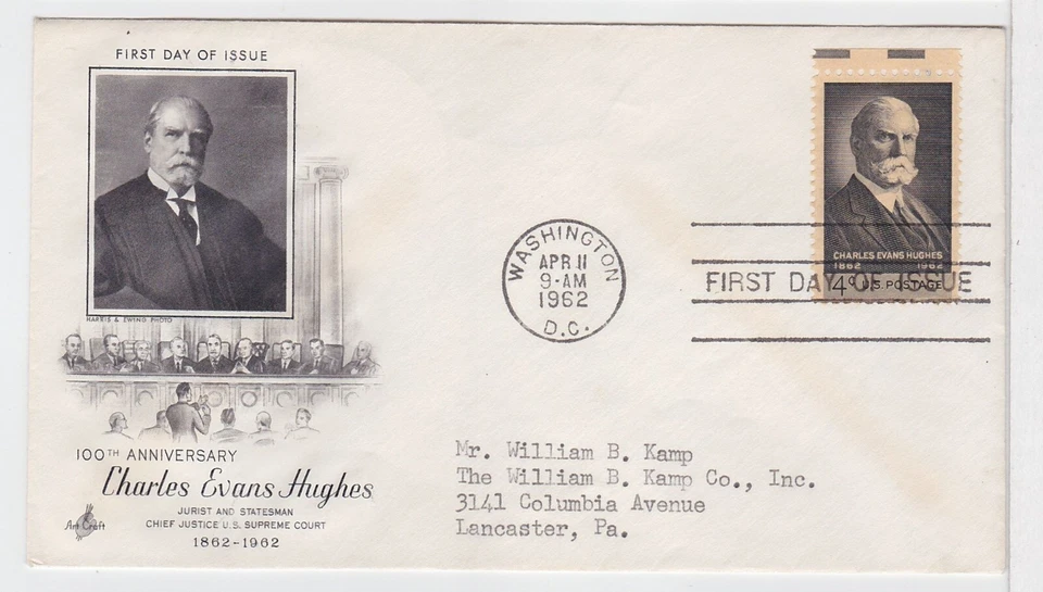 TurtlesTradingPost - Charles Evans Hughes 1962 #1195 FDC- Artcraft Cachet - Image 1 of 1