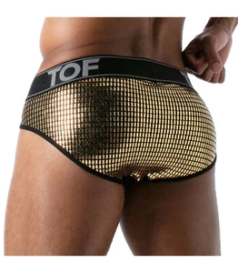 TOF PARIS Star Brief Glitery Microfibre Fabric Low-Waist Briefs Gold 36 - Picture 1 of 6