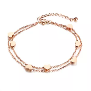 Edelstahl Damen Armband HERZ Armkette Rosegold Doppelkette Gold Silber Herzen - Bild 1 von 5