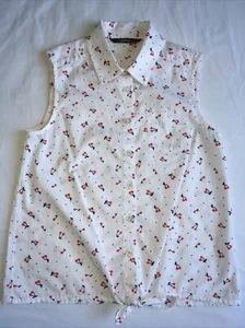 girls george sleeveless white tie front shirt lovely cherries design 10-11 years - Picture 1 of 4