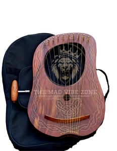 Handmade 10 String Lyre Harp – Carved Mahogany Vintage Style Wooden Musical Inst - Picture 1 of 4