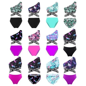 Kids Girls Swimwear Beach Crop Tops And Briefs Set Open Back Bathing Suit Pool - Picture 1 of 66