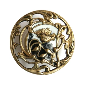 Button Antique - Ajouré- Enamel Champlevé- 32 Mm- 19th C. / Xxe- Openwork - Picture 1 of 5
