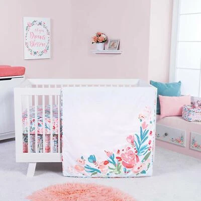Trend Lab Painterly Floral 3 Piece Baby Nursery Crib Bedding Set NEW - Image 1 of 2