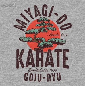 T-shirt Karate bambino Miyagi-Do vintage grigio muscolare Reseda CA bonsai albero aderente M - Foto 1 di 5