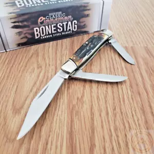 Rough Ryder Stockman Pocket Knife Carbon Steel Blades Cinnamon Stag Bone Handle - Picture 1 of 12