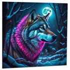 Carte de vœux loup lune - belle illustration loup 145 x 145 mm