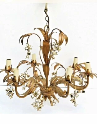 Lustre Tôle Doré HANS KOGL 70's Design Du XXÈME Gold & Silver Chandelier. - Photo 1/4