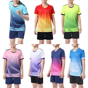 Unisex Kids Boys Football Uniform Gradient Color T-shirt With Shorts Sports - Picture 1 of 79